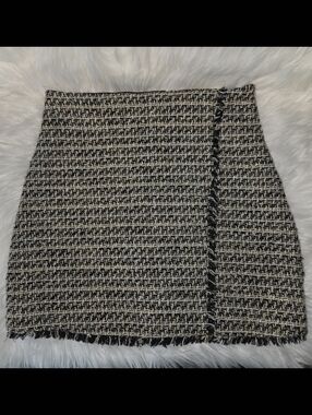 Express Black & Cream And Gold Tweed Mini Skirt